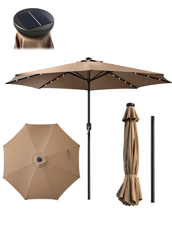 SOLARALIFE 9FT Solar LED Patio Umbrella Outdoor, 78 Lights Beach Umbrella with Double Vent, UPF 50+ Waterproof, 8 Metal Ribs, Crank Lift System for Patio/Beach/Garden/Pool, Khaki - Image 1