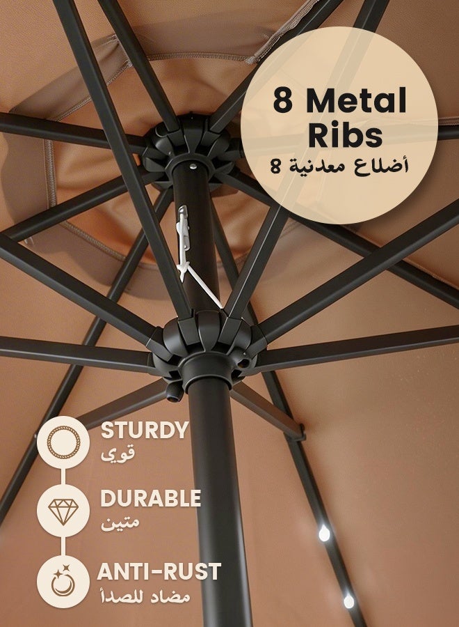 SOLARALIFE 9FT Solar LED Patio Umbrella Outdoor, 78 Lights Beach Umbrella with Double Vent, UPF 50+ Waterproof, 8 Metal Ribs, Crank Lift System for Patio/Beach/Garden/Pool, Khaki - Image 5