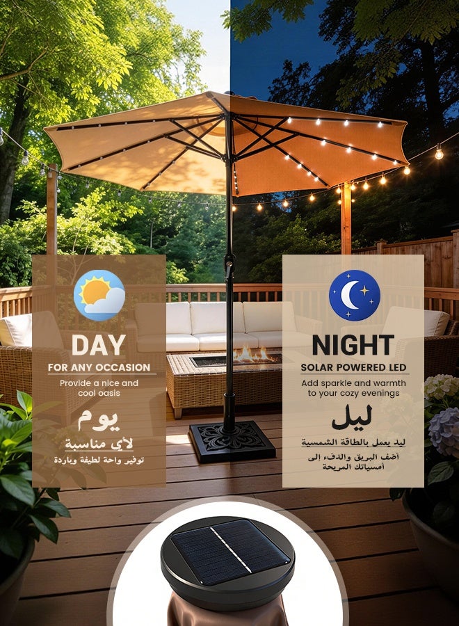 SOLARALIFE 9FT Solar LED Patio Umbrella Outdoor, 78 Lights Beach Umbrella with Double Vent, UPF 50+ Waterproof, 8 Metal Ribs, Crank Lift System for Patio/Beach/Garden/Pool, Khaki - Image 3