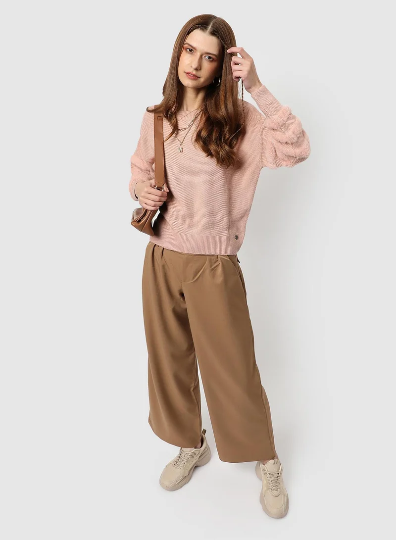 Pinacolada  Women's Sherpa-Lined Knit Pullover Sweater | Round Neck , Long Ribbed Cuff Sleeves , Pull On , Ribbed-Straight Hem | Solid Cotton-Blend Jacquard Material For Casual & Daily | Blush Pink for Women | Best Price UAE