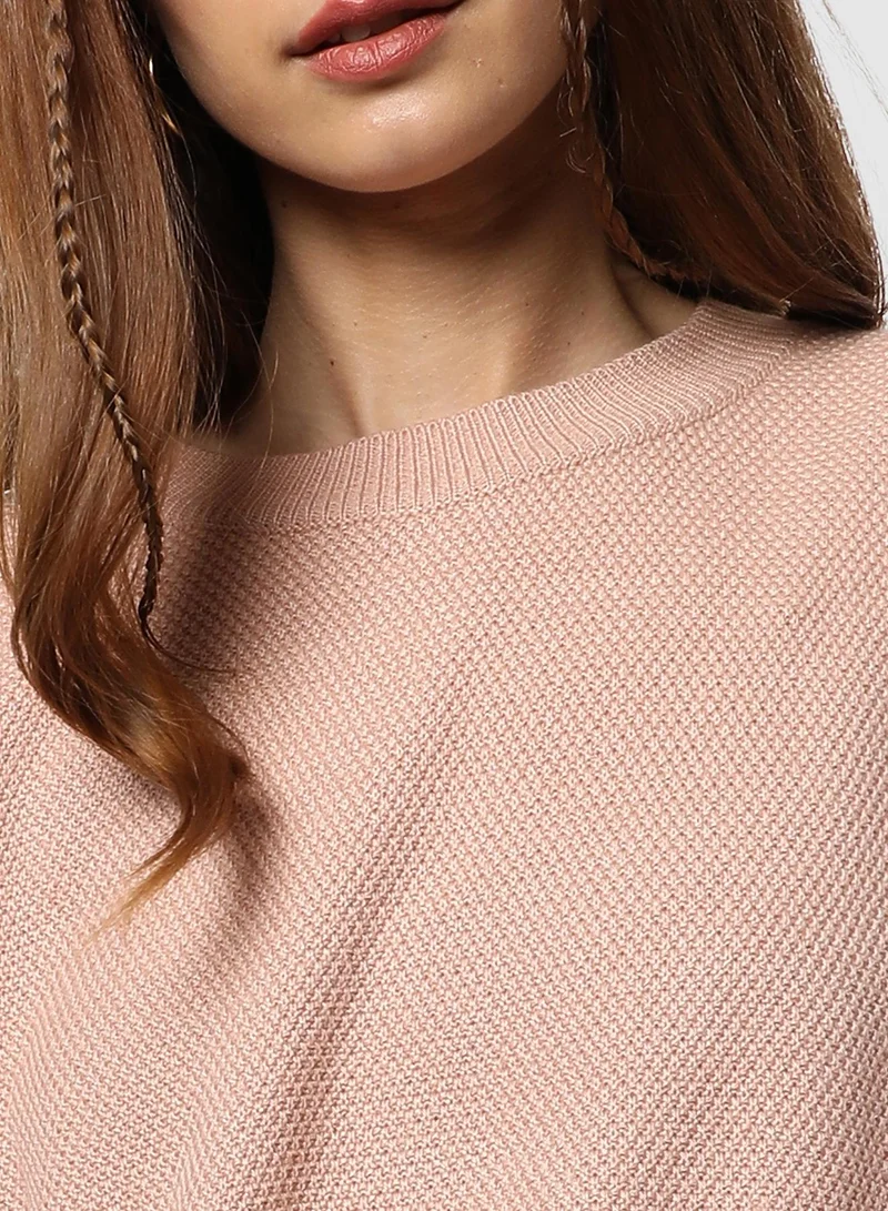 Pinacolada  Women's Sherpa-Lined Knit Pullover Sweater | Round Neck , Long Ribbed Cuff Sleeves , Pull On , Ribbed-Straight Hem | Solid Cotton-Blend Jacquard Material For Casual & Daily | Blush Pink for Women | Best Price UAE
