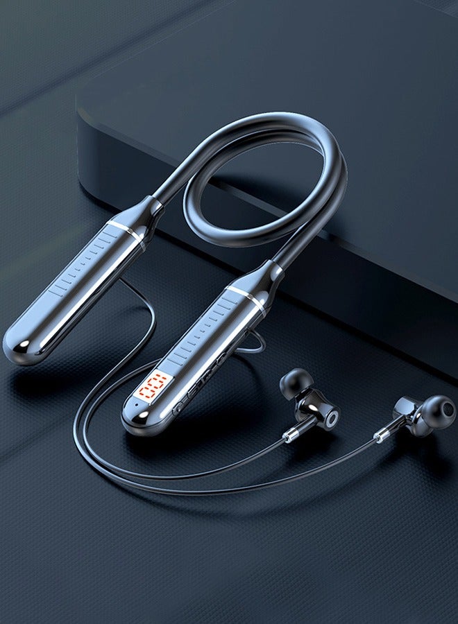 DUNISO Wireless Bluetooth Headphones Neckband Headset With Retractable Earbuds Noise Cancelling Stereo Sweatproof Earphones With Mic For Gym Running Office Black  - Image 1