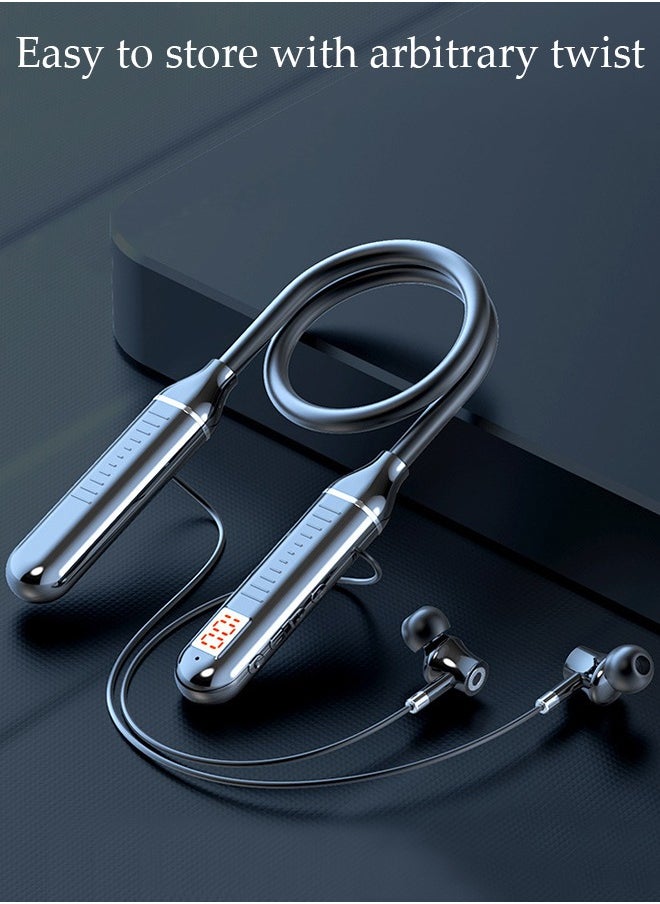 DUNISO - Wireless Bluetooth Headphones Neckband Headset With Retractable Earbuds Noise Cancelling Stereo Sweatproof Earphones With Mic For Gym Running Office Black - Image 1