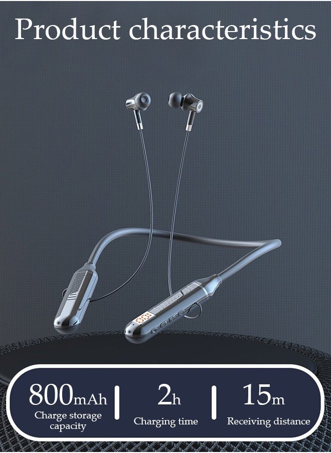 DUNISO - Wireless Bluetooth Headphones Neckband Headset With Retractable Earbuds Noise Cancelling Stereo Sweatproof Earphones With Mic For Gym Running Office Black - Image 1
