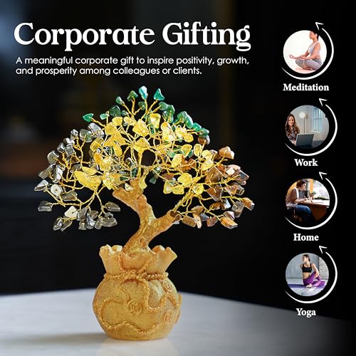 Crocon Money Magnet Tree with Golden Potli Base | Green Aventurine, Citrine, Tiger Eye & Pyrite Crystal Tree | Wealth Vastu Decor & Reiki Healing Showpiece | Gift for Men & Women | Home Decor Item - Image 5
