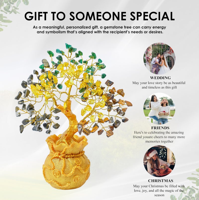 Crocon Money Magnet Tree with Golden Potli Base | Green Aventurine, Citrine, Tiger Eye & Pyrite Crystal Tree | Wealth Vastu Decor & Reiki Healing Showpiece | Gift for Men & Women | Home Decor Item - Image 4