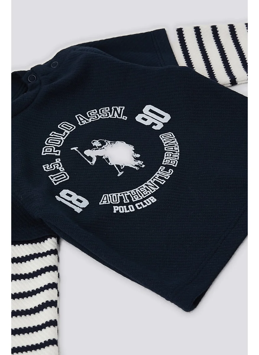 U.S. Polo Assn. Navy Blue Garnished Sleeve Detail Baby 2-Piece Set