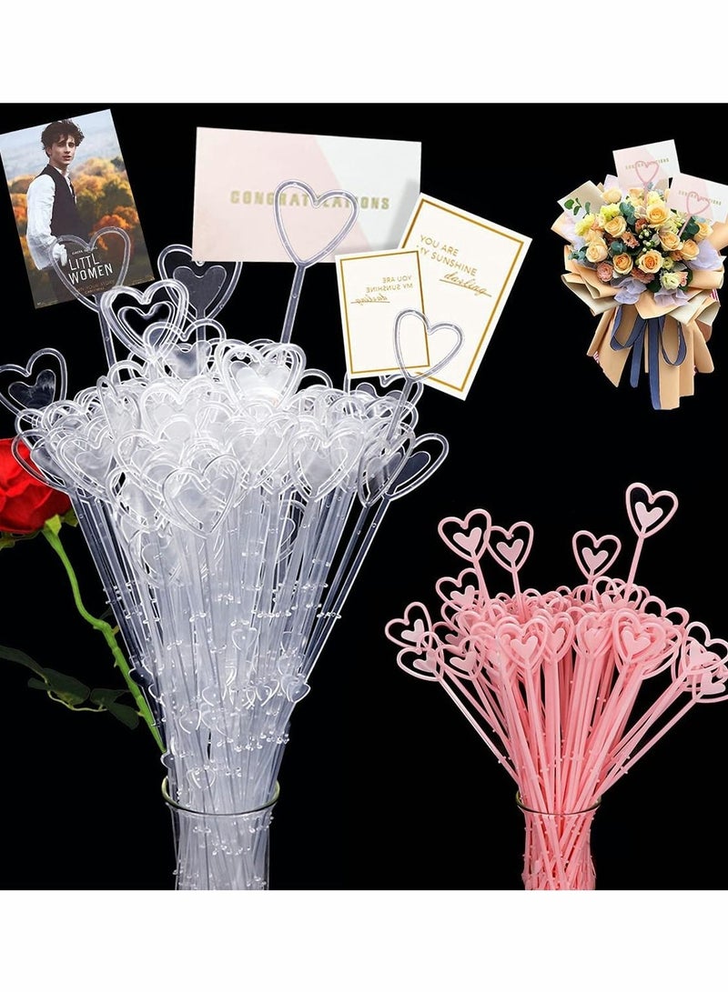 SYOSI Plastic Clear Floral Picks Card Holders, Fork Shape and Heart Head Flower Pickers for Wedding Birthday Parties Events Decorations, 160 Pieces - Image 1
