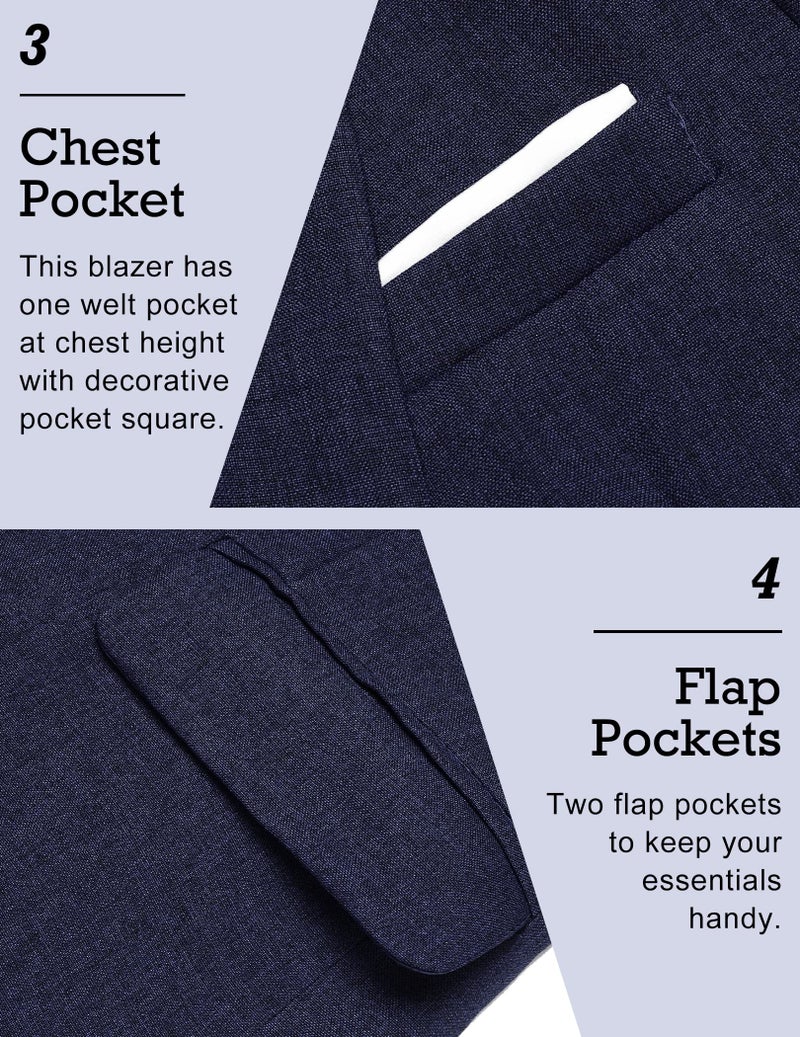 COOFANDY Men Slim Fit Suits Casual Lightweight Blazer Jackets One Button Tuxedos Navy Blue - Image 4