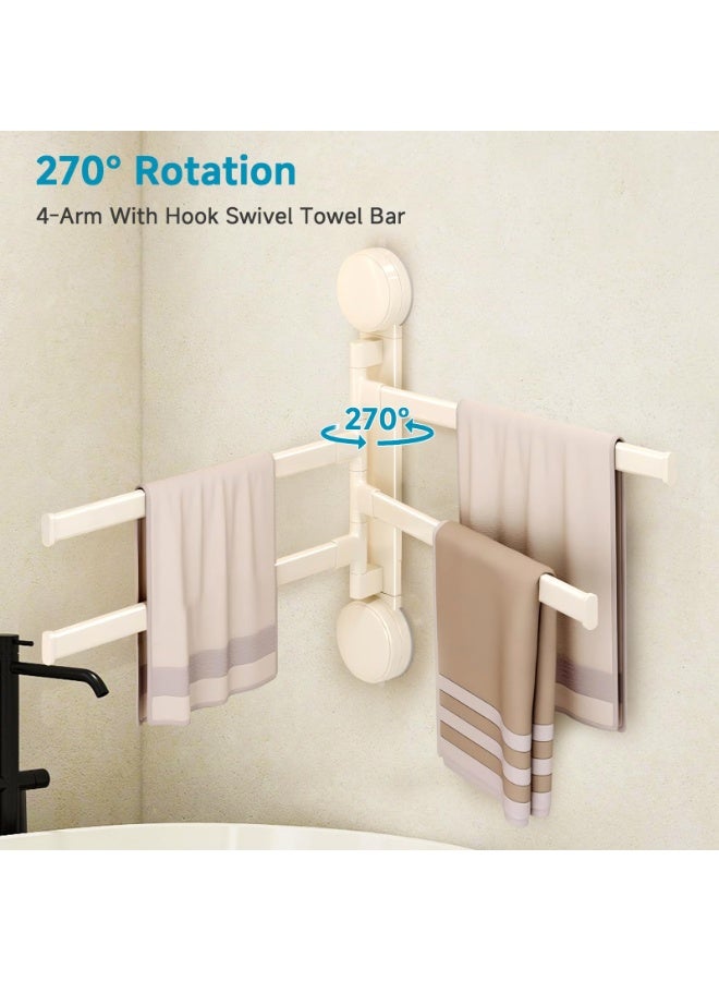 Arabest Suction Cup Towel Rack,Space Saving Wall Mounted Swivel Towel Holder, SUS304 Stainless Steel 4-Arm No Drilling Towel Bar for Bathroom, Kitchen-White - Image 2