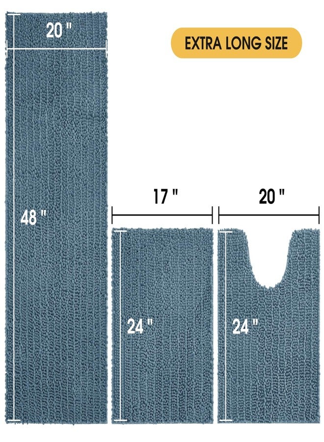 ACCUMTEK Upgrade Extra Large Haze Blue Bathroom Rug Set 3 Pieces Ultra Soft, Thick Absorbent Bath Mats, Non Slip Chenille Toilet Mat for Bathroom, Bedroom, Kitchen, Stone Blue - Image 5