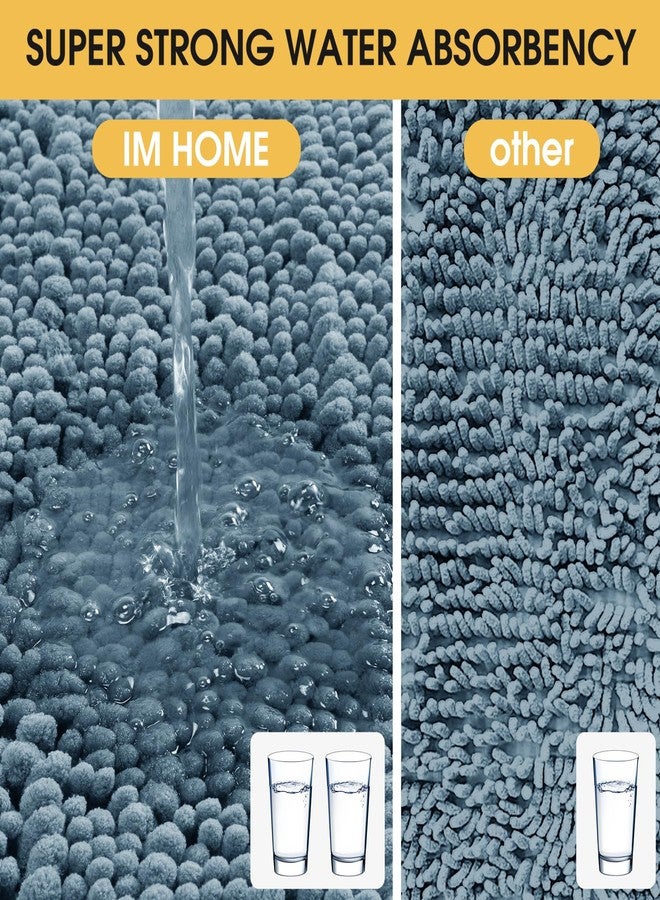 ACCUMTEK Upgrade Extra Large Haze Blue Bathroom Rug Set 3 Pieces Ultra Soft, Thick Absorbent Bath Mats, Non Slip Chenille Toilet Mat for Bathroom, Bedroom, Kitchen, Stone Blue - Image 3