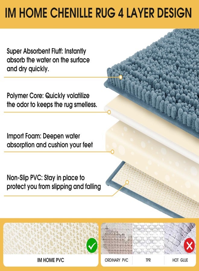 ACCUMTEK Upgrade Extra Large Haze Blue Bathroom Rug Set 3 Pieces Ultra Soft, Thick Absorbent Bath Mats, Non Slip Chenille Toilet Mat for Bathroom, Bedroom, Kitchen, Stone Blue - Image 4
