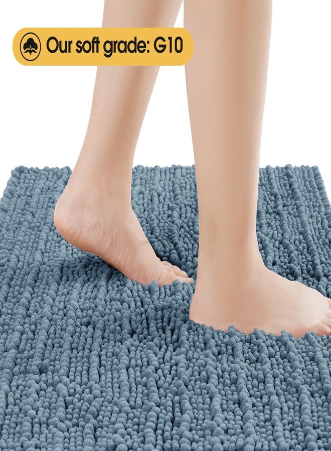 ACCUMTEK Upgrade Extra Large Haze Blue Bathroom Rug Set 3 Pieces Ultra Soft, Thick Absorbent Bath Mats, Non Slip Chenille Toilet Mat for Bathroom, Bedroom, Kitchen, Stone Blue - Image 2