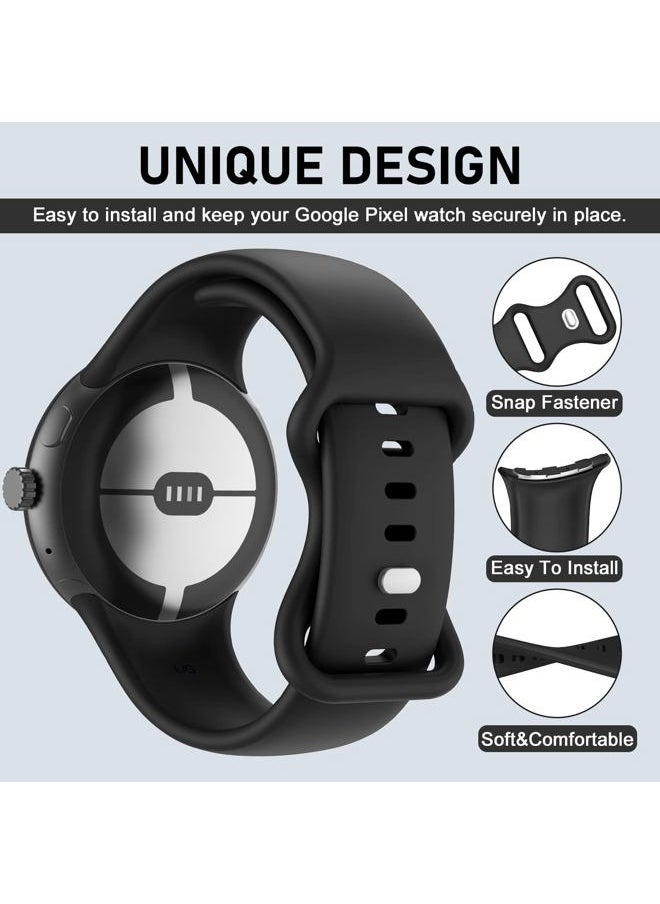 OVERSTEP Bands Compatible with Google Pixel Watch 3 Band 41mm/Pixel Watch 2 Band/Google Pixel Watch Band - Metal Buckle - Soft Silicone Replacement Strap for Women Men (L, Black)  - Image 2