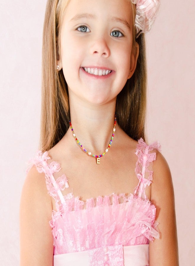 Poxtex Cute A Initial Necklaces for Girls Women Trendy Dainty Colorful Beaded Pearl Letter Choker Lockets Necklace for Kids Handmade 14K Gold Plated Christmas Birthday Jewelry Gifts for Teen Girls - Image 4