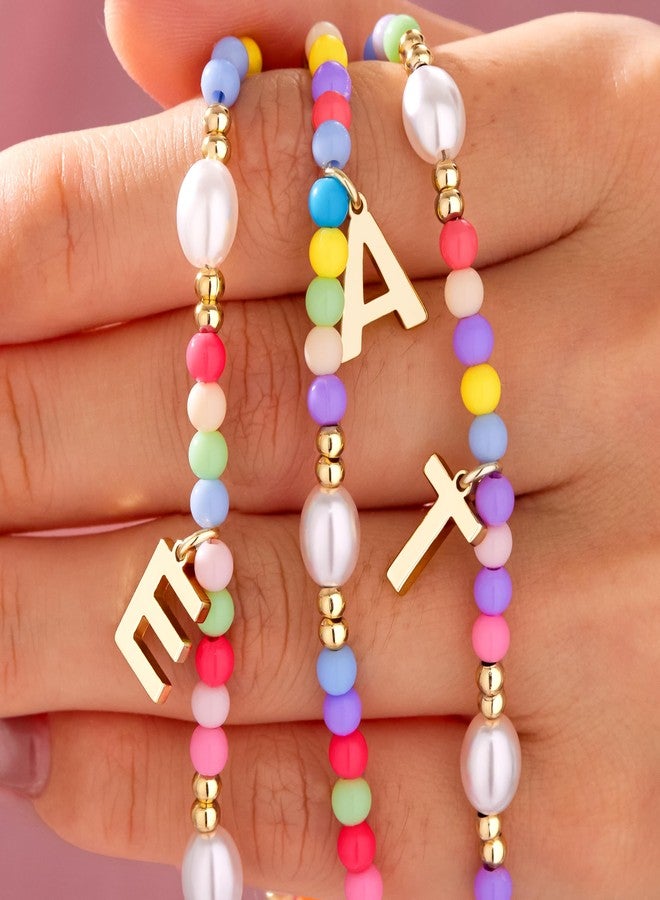 Poxtex Cute A Initial Necklaces for Girls Women Trendy Dainty Colorful Beaded Pearl Letter Choker Lockets Necklace for Kids Handmade 14K Gold Plated Christmas Birthday Jewelry Gifts for Teen Girls - Image 5