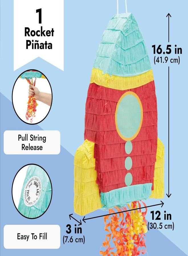 BLUE PANDA Rocket Ship Pull String Pinata for Space Birthday Decorations, Party Supplies & Outer Space Party Decor - 16.5 x 12.5 x 3 In, Red - Image 3