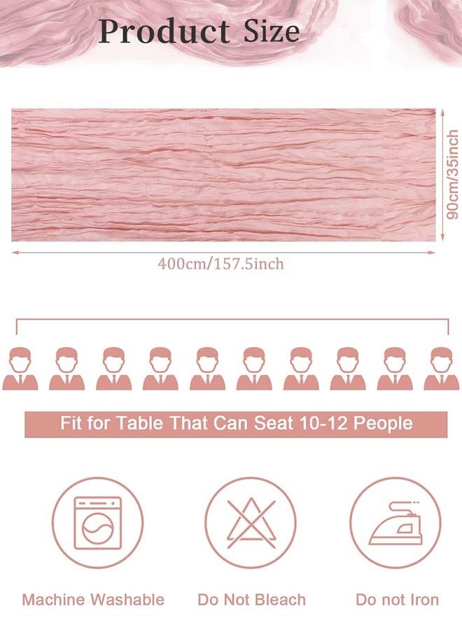 ثمانية فيبيهاوس مفرش طاولة من الشاش المجعد مفرش مائدة شفاف مفرش طاولة شيساني مفرش مائدة شفاف مفرش طاولة طويل عداء طاولة قماش الطاولة مفرش طاولة من القماش القطني 4M، مفرش طاولة زفاف وردي، مفرش طاولة من الشاش البوهيمي، ديكور طاولة شفاف ريفي 90x400 سم وردي قطعة مركزية للطاولة مفرش طاولة شيساني مفارش طاولات - Image 3