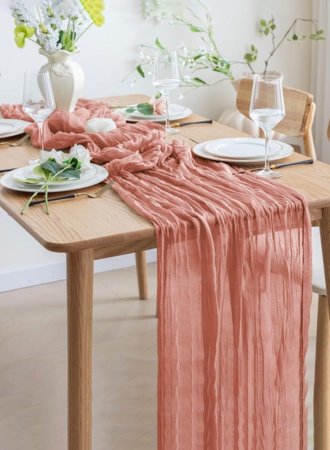 ثمانية فيبيهاوس مفرش طاولة من الشاش المجعد مفرش مائدة شفاف مفرش طاولة شيساني مفرش مائدة شفاف مفرش طاولة طويل عداء طاولة قماش الطاولة مفرش طاولة من القماش القطني 4M، مفرش طاولة زفاف وردي، مفرش طاولة من الشاش البوهيمي، ديكور طاولة شفاف ريفي 90x400 سم وردي قطعة مركزية للطاولة مفرش طاولة شيساني مفارش طاولات - Image 1