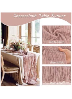 YIM-VIBEHAUS 4 M Cheesecloth Table Runner, Pink Wedding Table Runner, Boho Gauze Table Runner, Rustic Sheer Table Decor 90 x 400 CM Pink  - Image 5