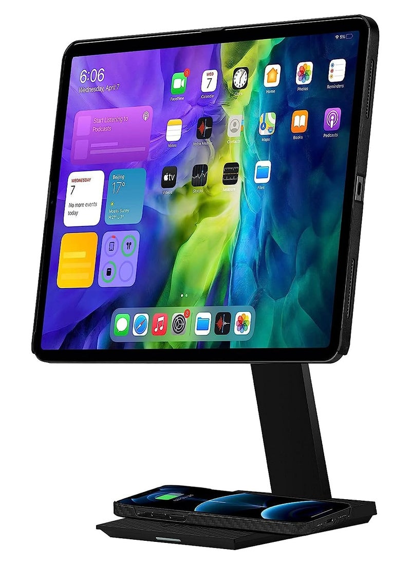PITAKA iPad Magnetic Stand Adjustable iPad Stand and Tablet Desk Stand [MagEZ Stand] iPad Holder Stand with 15W Smartphone Wireless Charging Base for All Tablets & MagEZ Case 2 for iPad Pro/Air - Black  - Image 1