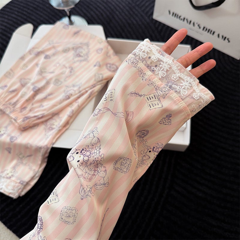 Yue Meng Si Women's Long Sleeve Ice Silk Pajama Set - 2026 Spring Collection, Cardigan Style with Long Pants, Lightweight and Breathable for Homewear or Outdoor Wear