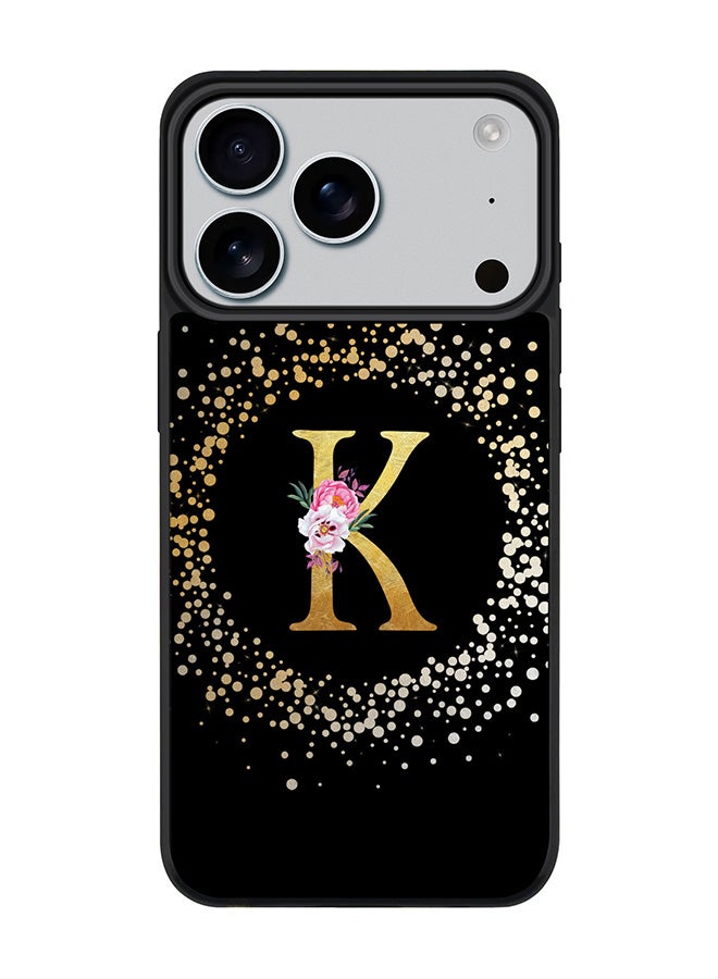 Stylizedd iPhone 17 Pro Case, [Compatible with MagSafe] Slim Magnetic cover Phone Case iPhone 17 Pro -Custom Monogram Floral - K ( Black ) - Image 1
