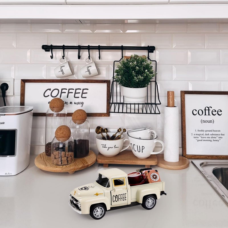 CRAFLOX Cream Coffee Truck Decoration - Coffee Lover Truck Decor, Themed Ornaments, Cute Decor for Dashboard & Tabletop Tiered Tray, Barista Gift - Image 2