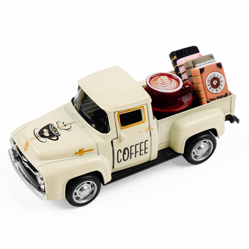 CRAFLOX Cream Coffee Truck Decoration - Coffee Lover Truck Decor, Themed Ornaments, Cute Decor for Dashboard & Tabletop Tiered Tray, Barista Gift - Image 1
