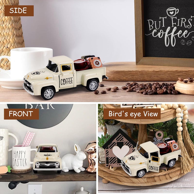CRAFLOX Cream Coffee Truck Decoration - Coffee Lover Truck Decor, Themed Ornaments, Cute Decor for Dashboard & Tabletop Tiered Tray, Barista Gift - Image 5