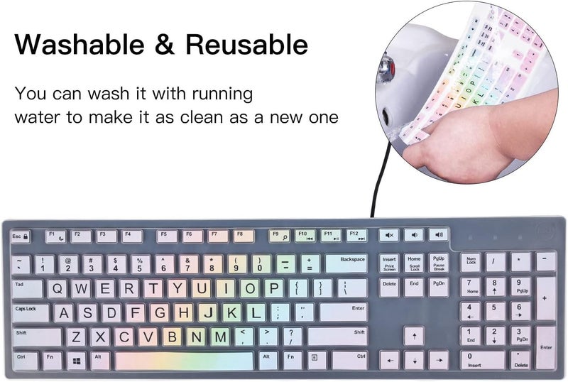 iKammo Color Keyboard Cover Skins Compatible with DELL KM636 KB216 Wired Keyboard  DELL Optiplex 5250 3050 3240 5460 7450 7050  DELL Inspiron AIO 347536703477 Allin one DesktopRainbow 11 - Image 5