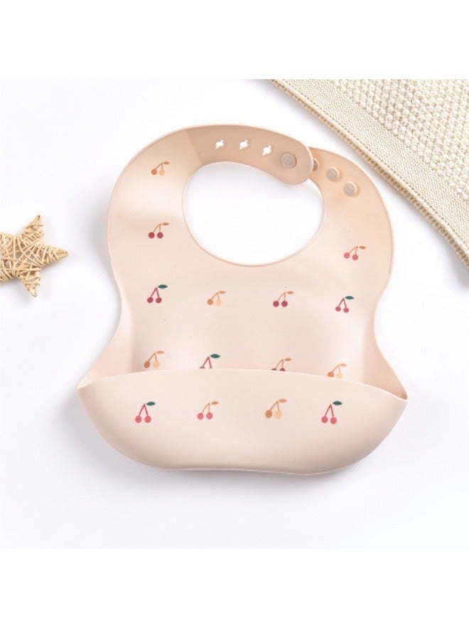 Cherry Pattern Baby Bib Waterproof Bib Children's Eating Silicone Rice Pocket Baby Bib - Image 1