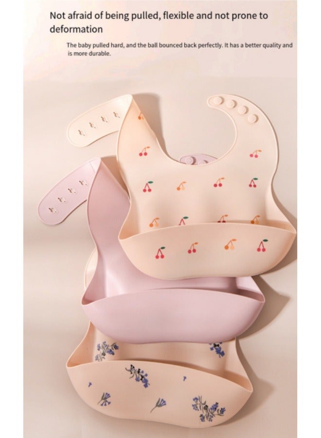 Cherry Pattern Baby Bib Waterproof Bib Children's Eating Silicone Rice Pocket Baby Bib - Image 3