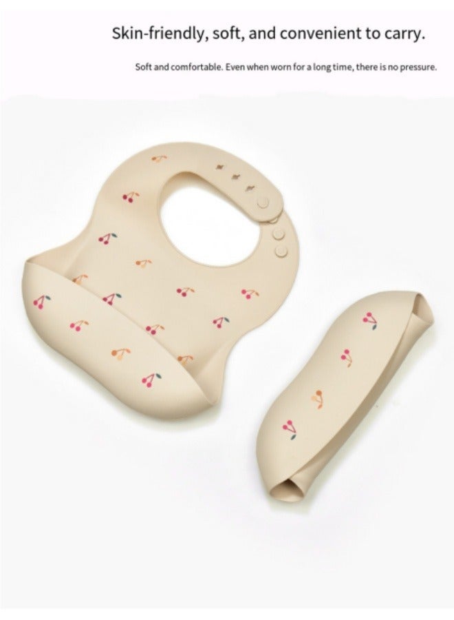 Cherry Pattern Baby Bib Waterproof Bib Children's Eating Silicone Rice Pocket Baby Bib - Image 5