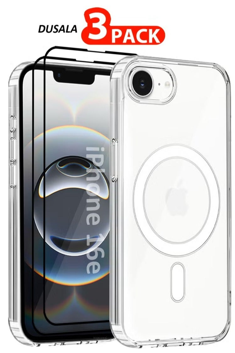 DUSALA iPhone 16E 3Packs Case Cover Ultra Durable MagSafe Shockproof Slim and Scratch Resistant Premium MagSafe Case with Two 3D Screen Protectors - Clear Magnetic Clear-3 - Image 1
