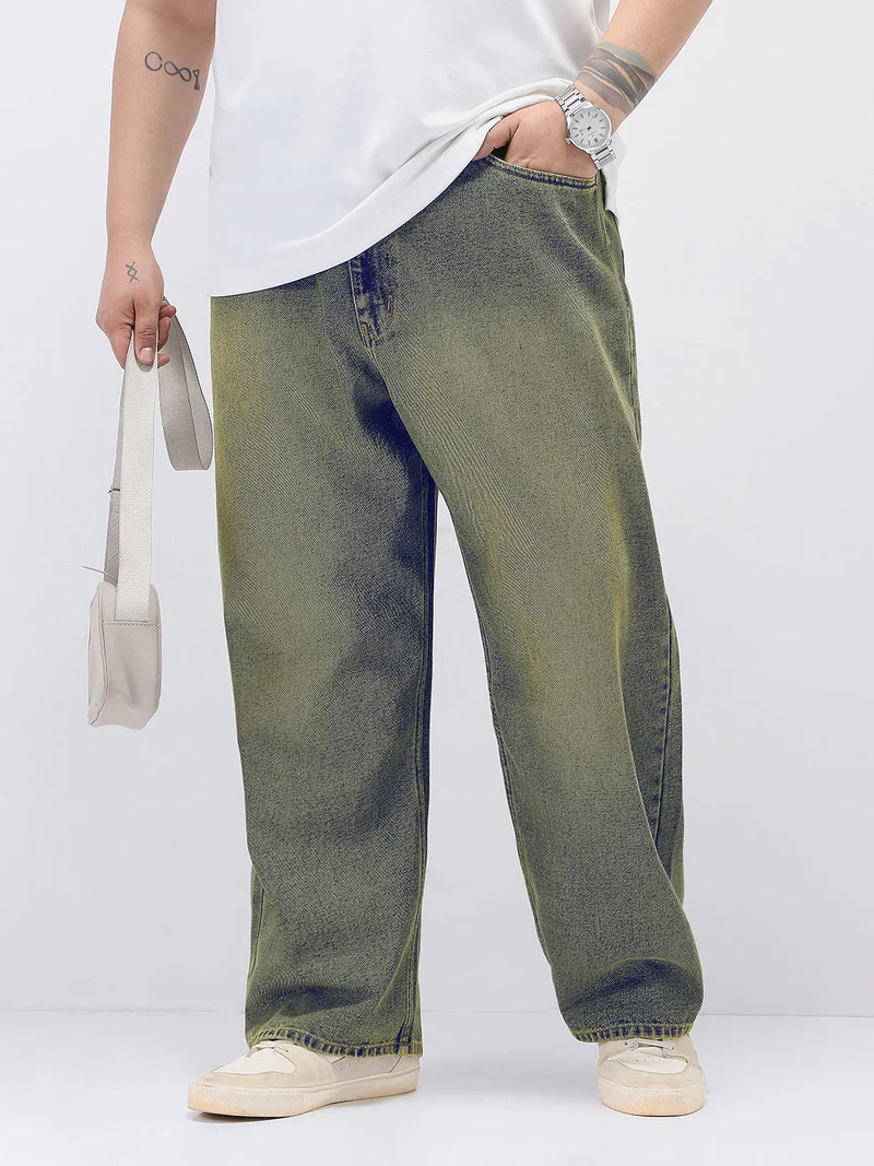Urbano Plus Men's Light Blue Loose Baggy Fit Heavy Washed Jeans Non-Stretchable