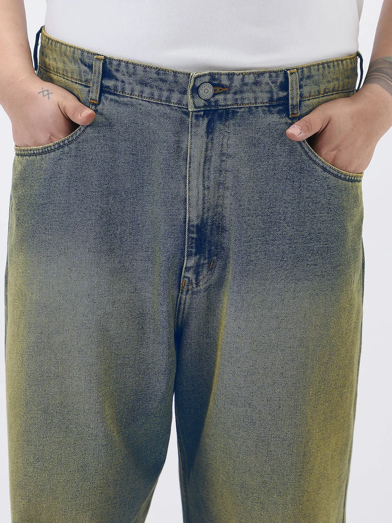 Urbano Fashion  Urbano Plus Men's Light Blue Loose Baggy Fit Heavy Washed Jeans Non-Stretchable  | Best Price UAE