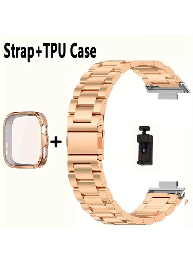 Rose Golden Metal Mesh Strap For Huawei Watch Fit 4 Pro Replacement Band - Image 1