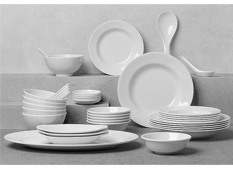 CC Bin Shihon Melamine Dinner Set 40 Pieces For 6 People White Microwave And Dishwasher Safe - Image 1