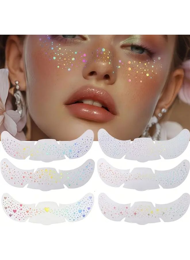 6pcs Holographic Face Stickers Sparkling Star Heart Dot Patterns Festival Makeup - Image 2