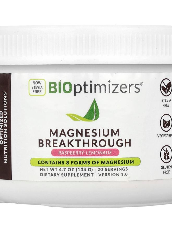 BiOptimizers Magnesium Breakthrough RaspberryLemonade 4.7 oz (134 g)
