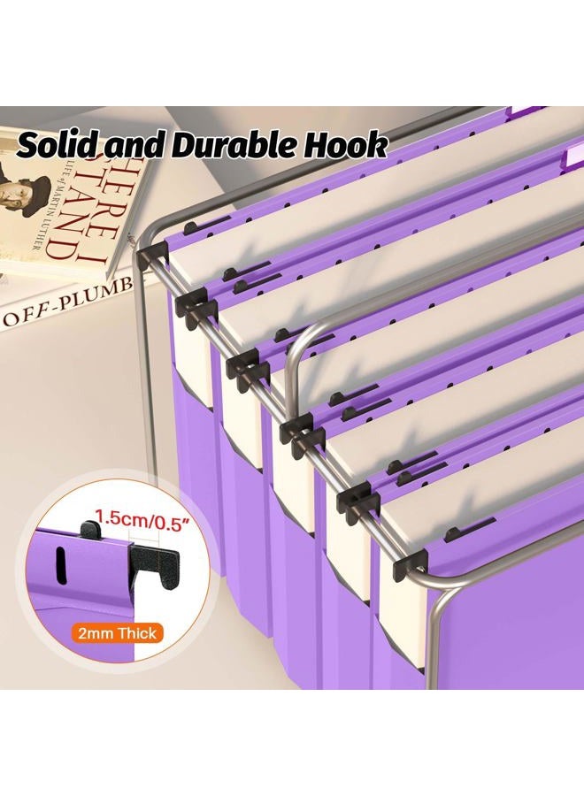 Shutex Extra Capacity Plastic Hanging File Folders,12 Pack Reinforced Expanding Hang Folder Letter Size,Accordian Pocket,Heavy Duty 2 Inch Expansion,Hanging Folder Organizer for Office Home,Purple - Image 5