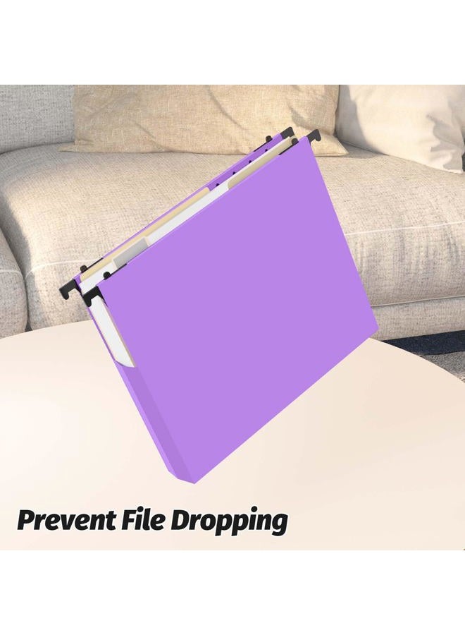 Shutex Extra Capacity Plastic Hanging File Folders,12 Pack Reinforced Expanding Hang Folder Letter Size,Accordian Pocket,Heavy Duty 2 Inch Expansion,Hanging Folder Organizer for Office Home,Purple - Image 4