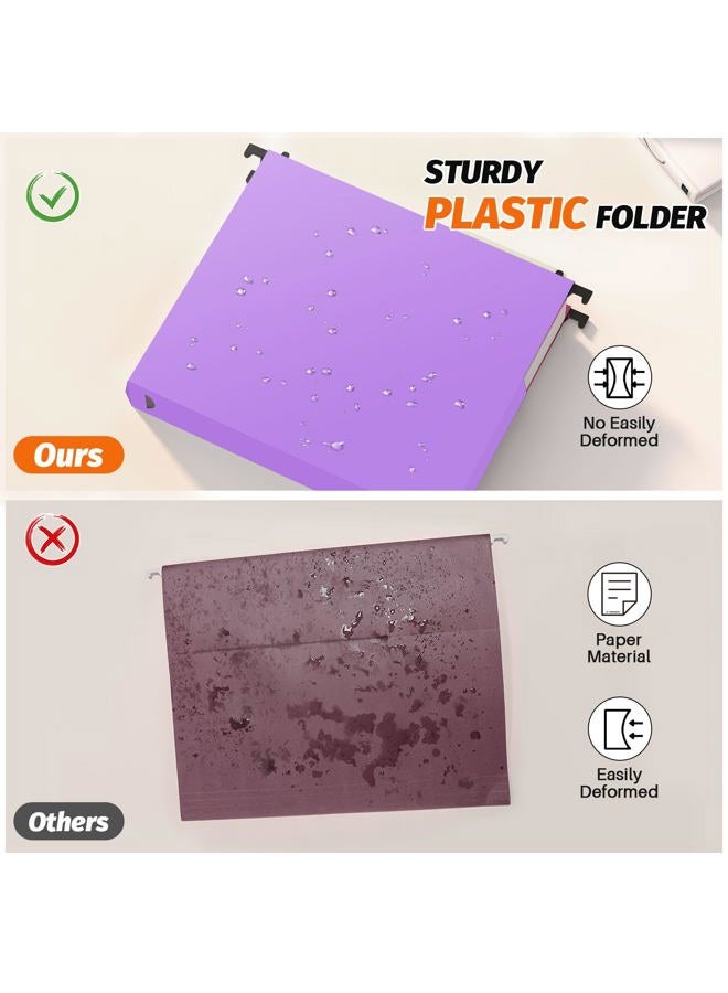 Shutex Extra Capacity Plastic Hanging File Folders,12 Pack Reinforced Expanding Hang Folder Letter Size,Accordian Pocket,Heavy Duty 2 Inch Expansion,Hanging Folder Organizer for Office Home,Purple - Image 2