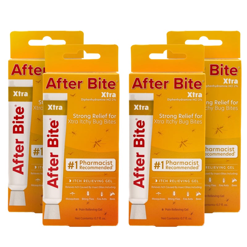After Bite Xtra Formula - Itch Relief with Diphenhydramine HCl - Ideal for Mosquito & Fire Ant Bites, Bees & More - Portable Gel Formula - 0.7 oz (4 Pack) - Image 1