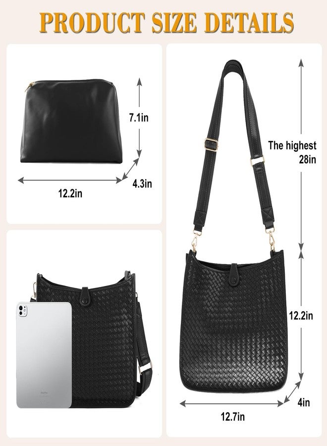 LIKEBAG Women's Woven Crossbody Bag, Large - Capacity PU Leather Shoulder Bag for Daily Use, Casual Tote Purse with Adjustable Strap (black) - Image 3