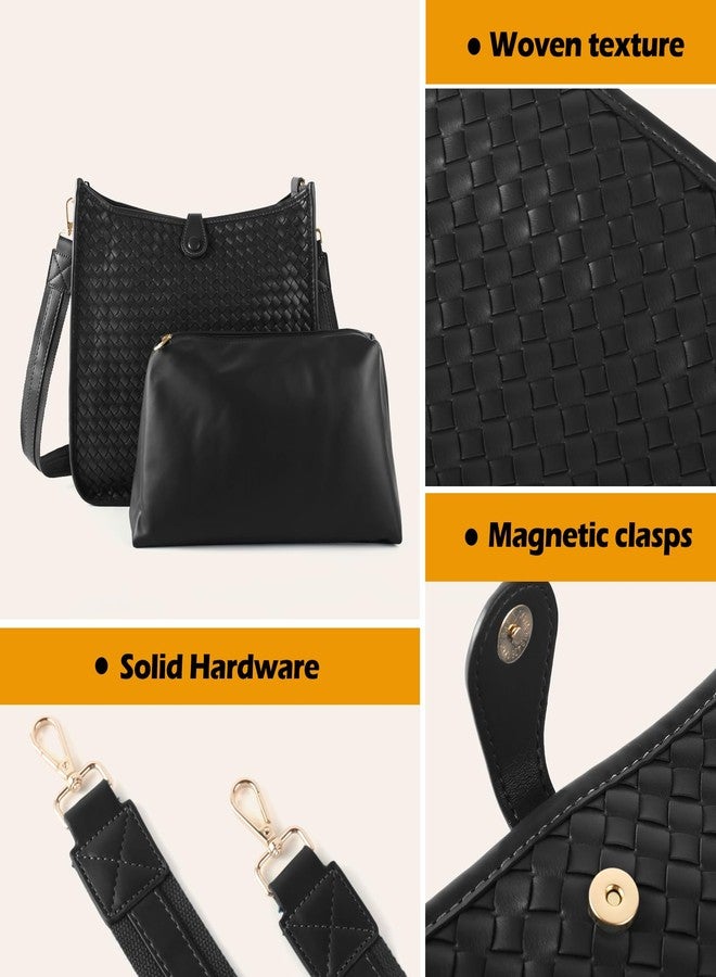 LIKEBAG Women's Woven Crossbody Bag, Large - Capacity PU Leather Shoulder Bag for Daily Use, Casual Tote Purse with Adjustable Strap (black) - Image 4