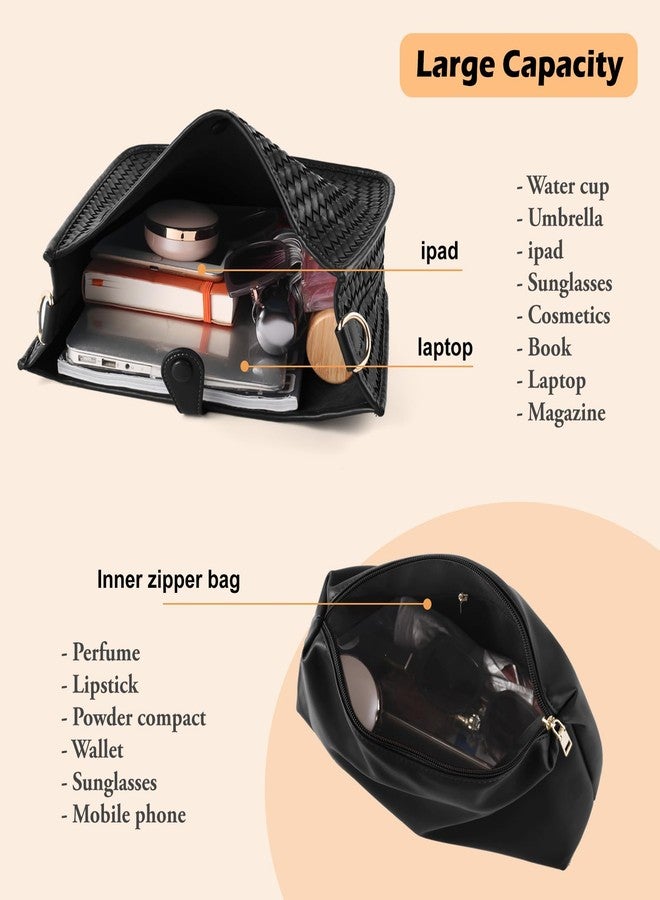 LIKEBAG Women's Woven Crossbody Bag, Large - Capacity PU Leather Shoulder Bag for Daily Use, Casual Tote Purse with Adjustable Strap (black) - Image 5