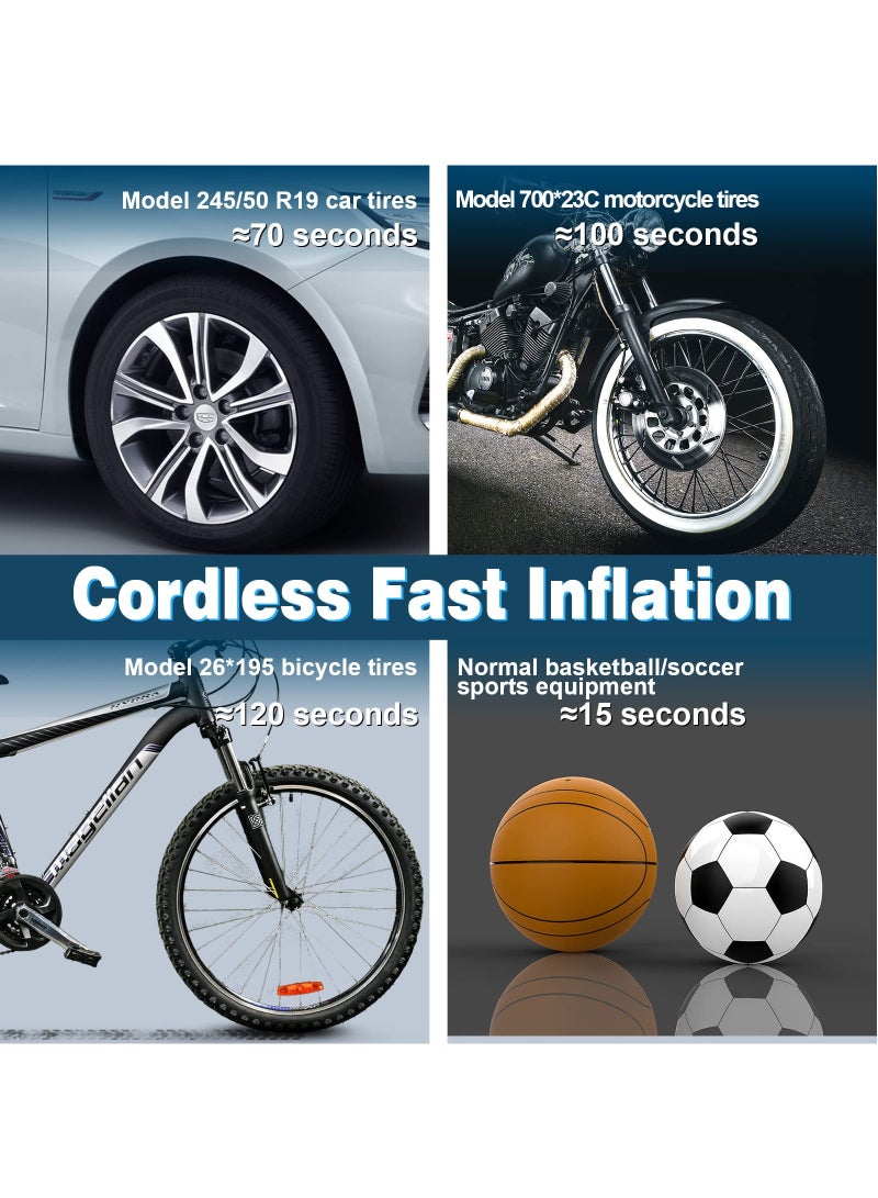 Tire Inflator Portable Air Compressor, Digital Display Tires Inflatable Air Compressor, Type C Charging, Led Light and Accurate Pressure Readings for Bicycle, E Bike, Car, Motorbike, ball